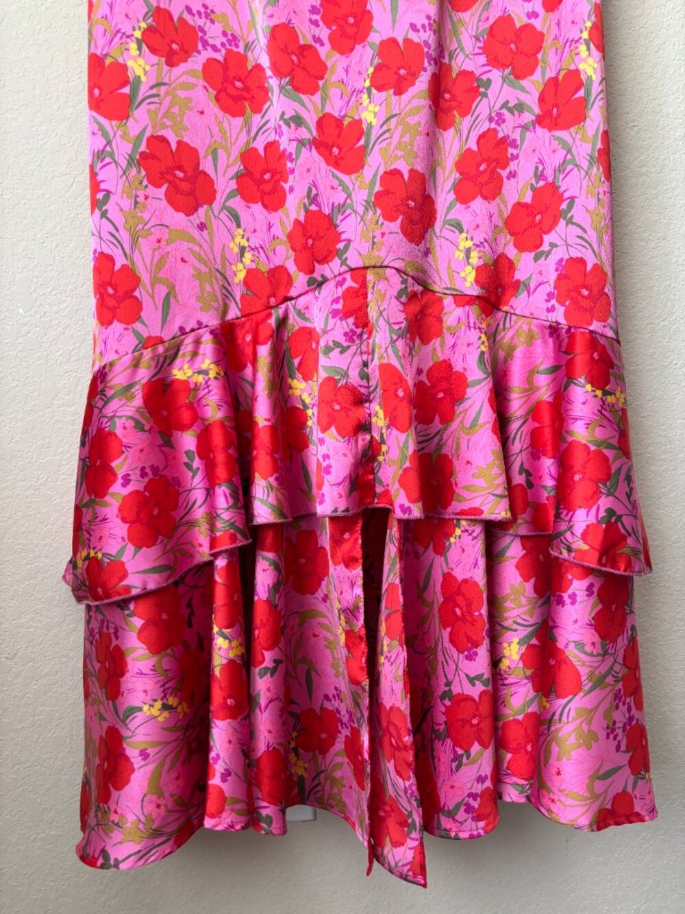 Show Me Your MuMu Pink + Red Floral Ruffle Midi Dress - Picture 6 of 12